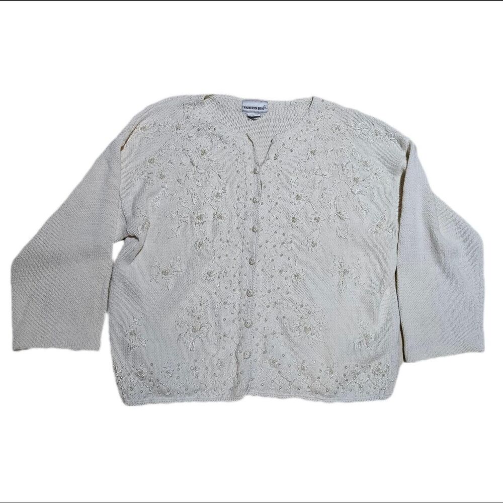 90s cottagecore coquette ivory beaded embroidered cardigan